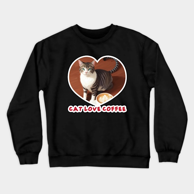 Cat Coffee Lover Crewneck Sweatshirt by LycheeDesign